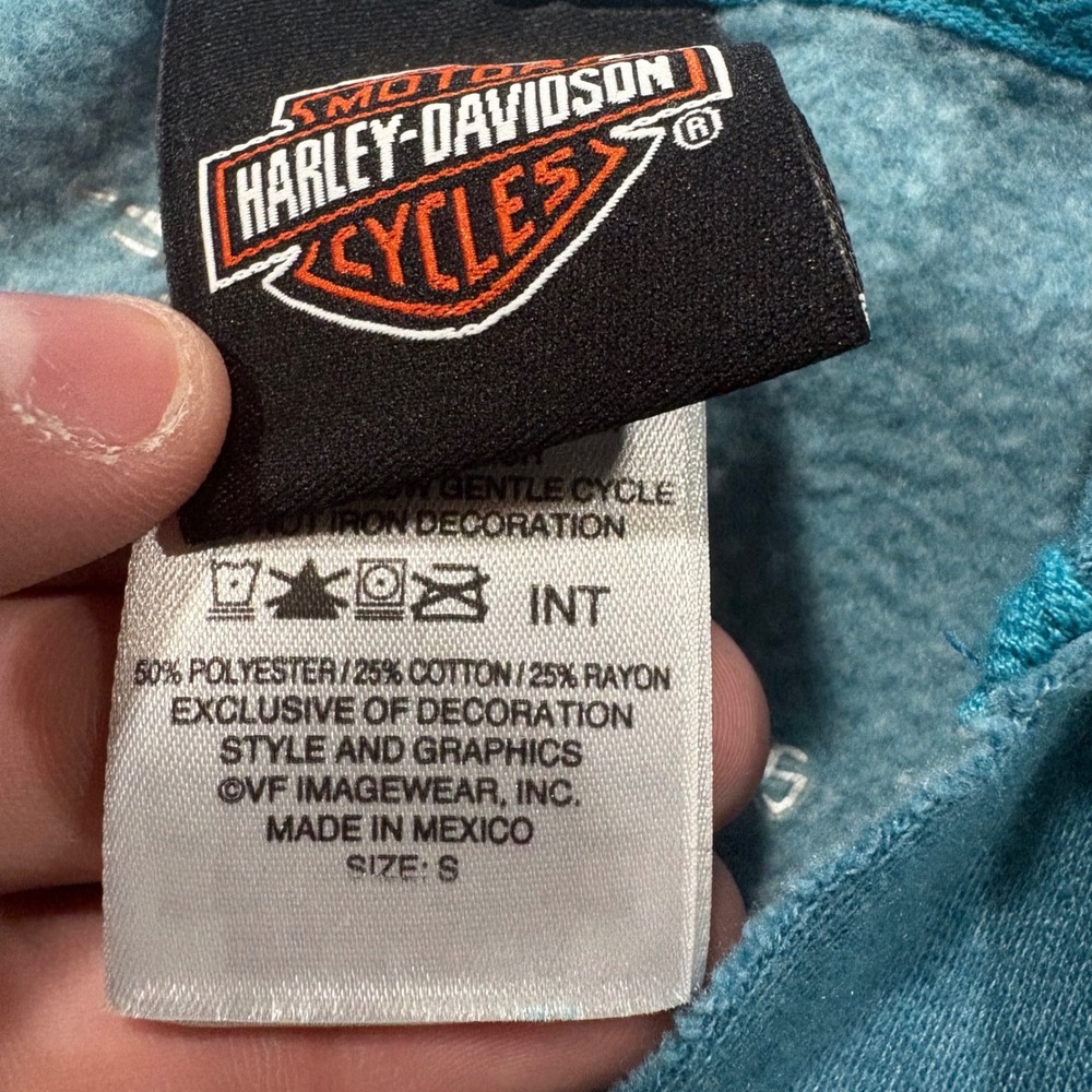 Harley-Davidson Women Teal Smoky Mountain Maryville TN Graphic Hoodie Small - Picture 3 of 7